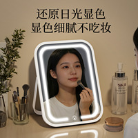 Miroir de maquillage LED portable pliable rechargeable OEM ODM avec contrôle tactile, 3 couleurs de lumière réglables, miroir cosmétique de table pour les voyages