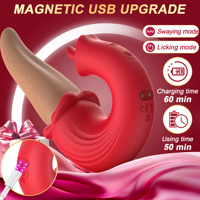 Oralsex-Simulator mit Doppelter Zungenstimulation, Klitoris-Stimulator mit 10 Frequenzen, IPX7 Wasserdicht, USB/Magnetisch Aufladbar, aus Silikon