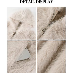 Abrigo de piel sintética para mujer, corto, con capucha, chaqueta de invierno con cremallera, frente abierto, cálido, con bolsillos - Product Image 6