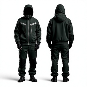 Ensemble de survêtement noir uni pour homme, coupe-vent, col montant, veste zippée et pantalon, tenue sportive d'automne, ensemble décontracté long - Product Image 4