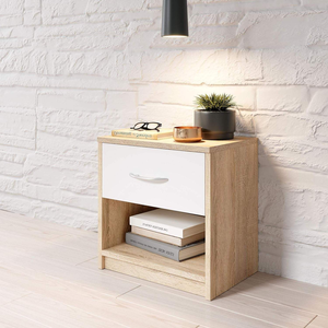 Mesita <span class=keywords><strong>de</strong></span> <span class=keywords><strong>Noche</strong></span> Moderna <span class=keywords><strong>de</strong></span> Madera con Diseño <span class=keywords><strong>de</strong></span> Panel en Acabado <span class=keywords><strong>Roble</strong></span> <span class=keywords><strong>Blanco</strong></span> Sonoma, con Cajón <span class=keywords><strong>de</strong></span> Altura Ajustable para Dormitorio - Product Image 2