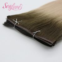 Extensions de cheveux blondes à racines foncées, double épaisseur, à bandes adhésives en PU, 100% cheveux humains