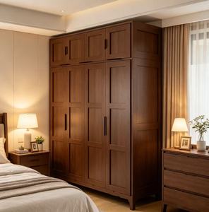 Modern Wooden <b>Wardrobe</b> with Shaker Doors Hinged Solid Wood Handles Freestanding <b>Large</b> Capacity Bedroom Furniture - Product Image 5