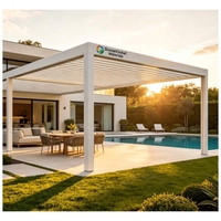 Pergola bioclimatique en aluminium avec toit à lames motorisées, éclairage LED, résistante au vent, imperméable, résistante aux UV, pour villa, jardin, bord de piscine
