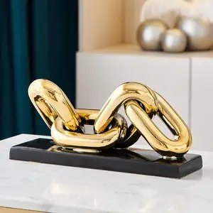 FJS Modern Gold Ceramic Chain Statue, Home Decoration for Living Room, 5.7#34; H Golden Shaped Sculpture Coffee Table Decor Shel