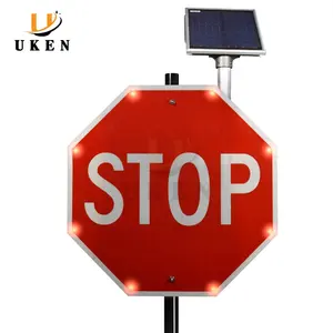 Highest Quality Diamond Waterproof Illuminated Road Warning Reflector Sign Board LED Blinking Stop Solar Traffic Signs