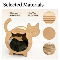 USMILEPET Mignonne maison pour chat en bois en forme de chat avec griffoir en sisal, Niche intérieure pour animaux de compagnie avec griffoir intégré