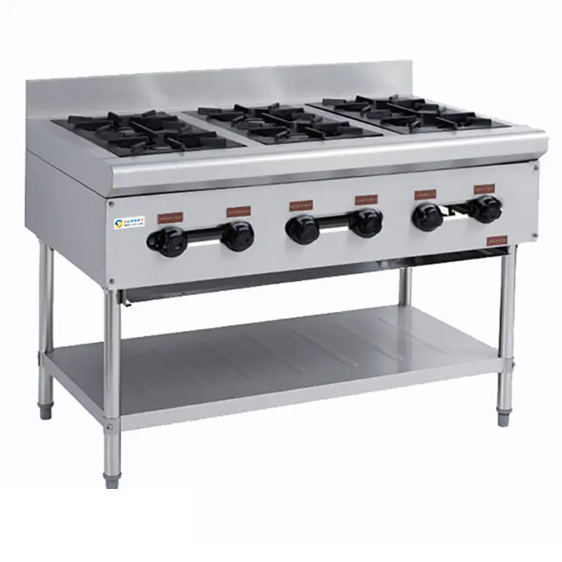 Commercial Kitchen Equipment Floor Type Stainless Steel Industrial 6 burner gas cooker with oven and grill