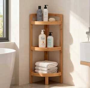 Étagère à épices et à bocaux en bambou moderne, durable et écologique à trois niveaux avec rangement pour les articles de salle de bain - Product Image 5
