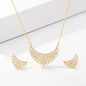 Neues Design Dubai CZ Hochzeitskette und Ohrringe Mode Gold Braut voll Zirkonia Braut Schmuck-Sets für Damen