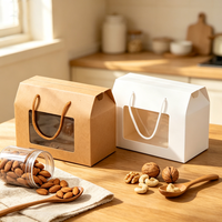 Boîte à collation portable robuste avec poignée et fenêtre transparente pour biscuits et noix, emballage de boulangerie en carton blanc, logo personnalisé OEM