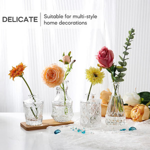 Mini vase à bourgeons transparents ensemble de 12 petits vases à fleurs pour bouteilles en verre de style gaufré pour décor de <span class=keywords><strong>table</strong></span> de <span class=keywords><strong>mariage</strong></span> rustique - Product Image 5