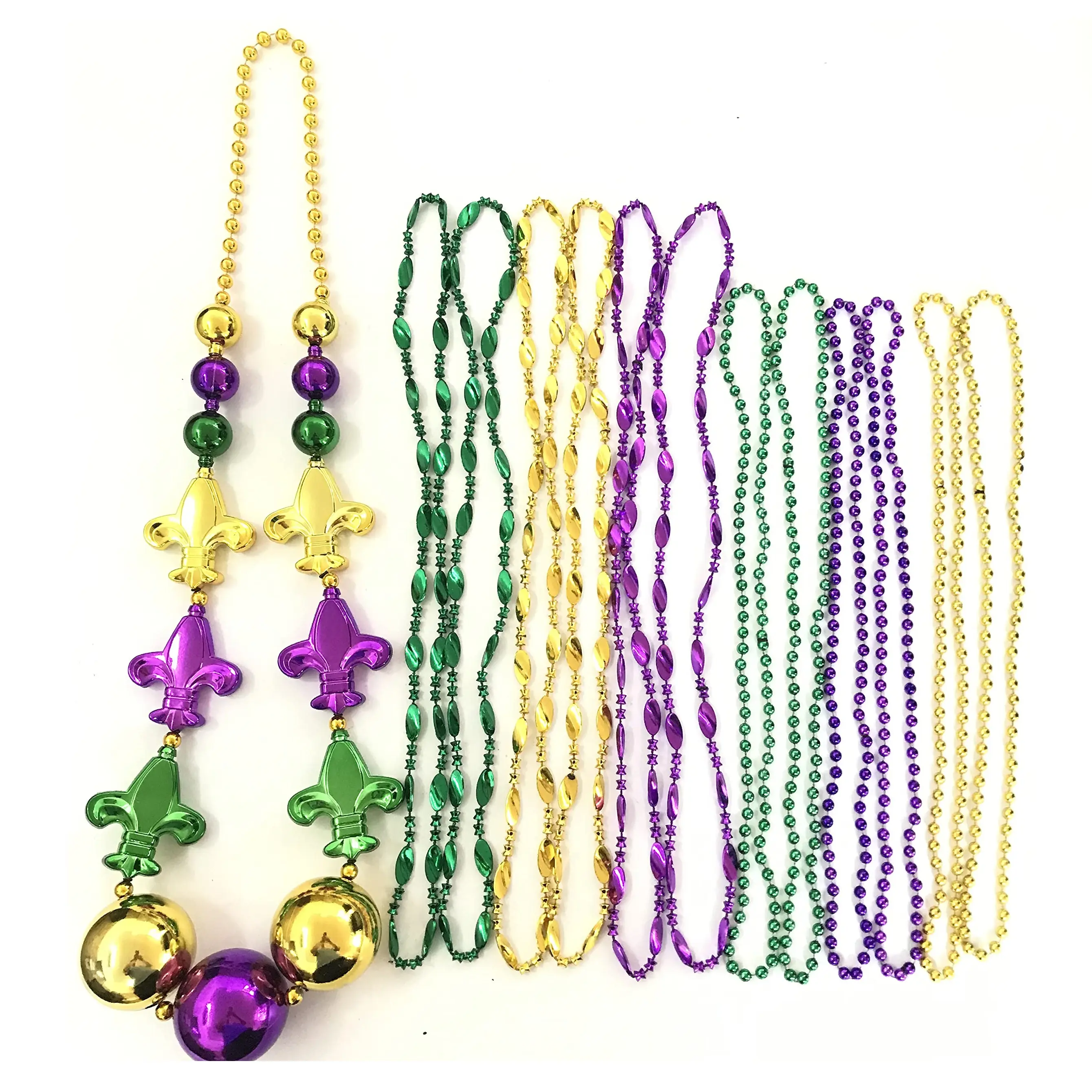 Mardi Gras Beads Set Necklaces Metallic Purple Gold Green For Masquerade Costume Party Favors Supplies(13 Pcs) SP-8
