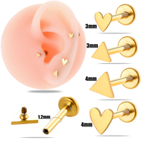 HENGSEN 16G * 8mm acier inoxydable sans fil Push-in dos plat Triangle amour coeur Cartilage boucles d'oreilles goujon hélice Piercing bijoux