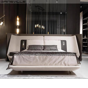 หัวเตียงโค้งหุ้มเบาะหนัง ยี่ห้อ Gainsville Furniture สำหรับเตียงขนาดคิงไซส์และควีนไซส์ ดีไซน์หรูหราทันสมัย โครงเตียงรูปทรงโค้ง - Product Image 2