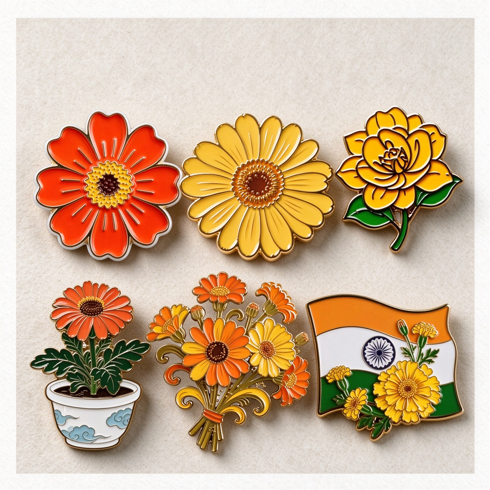 Metal Yellow Orange African Marigolds 3D Hard Enamel Pin Art ...