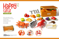 Jouets de cuisine pour enfants : Maison de jeu, supermarché, panier de courses, aliments à découper, fruits de mer et poissons, 22 pièces pour enfant