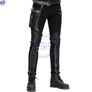 Pantalones Cargo de Mezclilla Elástica para Hombre en Negro Estilo Skinny con Parches de Cuero Cintura Alta Tallas Grandes Lavado Claro a la Moda e Impermeables - Product Image 1