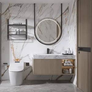 白色实木浴室家具-批发浴室梳妆台，带双水槽