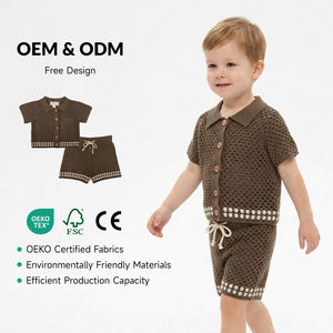OEM ODM Ensemble de vêtements en tricot d'été pour nouveau-né et bébé Cardigan et short pour enfants filles 2Pcs Ensemble de vêtements tricotés Chandail pour enfant en bas âge garçon - Product Image 1