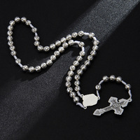 Collier chapelet Saint-Michel en argent vieilli vintage, perles rondes croix punk hip-hop, cordon blanc pour femmes et hommes