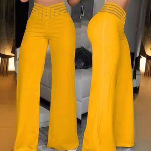 Pantalon décontracté taille haute pour femme, style européen et américain, coupe large, élégant, évasé, pour le bureau, avec ceinture ajourée - Product Image 3
