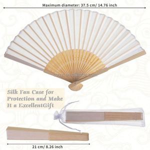 พัดมือพับได้ทำจากผ้าไหมเทียมสีขาว ลายไม้ไผ่ ของชำร่วยงานแต่งงาน ของขวัญงานเลี้ยงฉลองเด็กแรกเกิด พร้อมถุงของขวัญ - Product Image 3