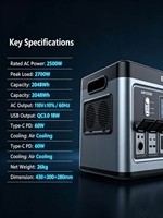 Station portable MP2500 2500W 2048kWh avec panneau solaire, batterie LiFePO4, onduleur à onde sinusoïdale pure, démarreur de secours et contrôleur MPPT