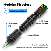 Aangepaste elektrische sterke motor draadloze tattoo pen met verstelbare slaglengte, oplaadbare batterij, tattoo machine E96, kleurrijk display