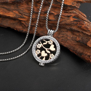 Collier en acier inoxydable avec motif cœur et fleur, serti pavé, pour femme, idéal comme cadeau - Product Image 1
