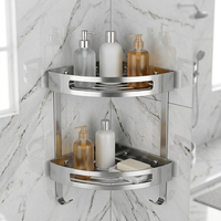 Rak Penyimpanan Kamar Mandi Segitiga Lapis Ganda Bahan Stainless Steel 304 Desain Modern dan Sederhana dengan Gantungan