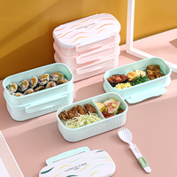 Boîte à lunch pour étudiants en plastique de qualité alimentaire à 2 étages avec cuillère