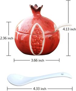 Pot à sucre en céramique en forme de fruit de grenade rouge, pot à sel, pot à poivre, boîte à épices avec couvercle et cuillère - Product Image 2