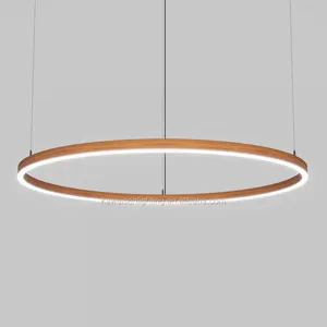 Striking design circular linear elliptical LED pendant light wooden printing body slim 20mm width 60w Epistar chip hanging lamps