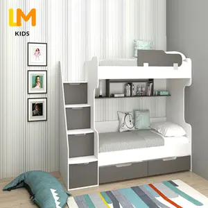 LM Tempat Tidur Susun Anak-anak Grosir dengan Perosotan untuk Anak Laki-laki Hanya Tempat Tidur Susun Ganda untuk 3 Anak Tempat Tidur Tingkat Kayu Keras