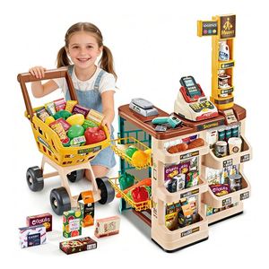 Grocery Store Toy <b>Supermarket</b> Cash Register Checkout Counter Scanner Shopping Cart Pretend Market Stand Learning Kids Toys - Product Image 5
