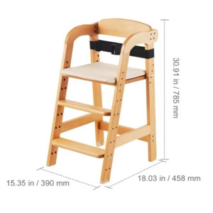 Silla de comedor infantil de madera, taburete alto familiar para bebé, silla de comedor de madera maciza, silla de crecimiento amplia y elevable - Product Image 5