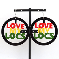 Africa Rasta I Love My Locs Pendientes de madera