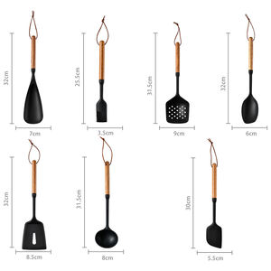 Trending Products Accesorios de cocina Juego de herramientas de cocina de silicona Utensilios de cocina Mango de madera Utensilios de cocina de silicona - Product Image 2
