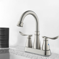 Keran Wastafel Satu Lubang Premium Modern Berbahan Kuningan Nikel Brushed dengan Katup Keramik, Pencampur Air Panas Dingin untuk Kamar Mandi