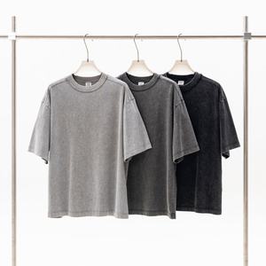 T-shirt décontracté sportif côtelé avec détails de bordure Para Hombre T-shirt épais à épaules tombantes lavé à l'acide - Product Image 1