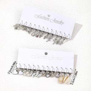 Parures de bijoux fantaisie en alliage plaqué argent, boucles d'oreilles en forme de cœur, perle, cadenas, serpent, papillon, champignon pour femme, cadeau, 12 paires - Product Image 4