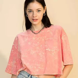 ผ้าฝ้ายคุณภาพสูงกรดล้างเสื้อยืดขนาดใหญ่Retro Mineral Wash TShirt Heavyผ่อนคลายเสื้อยืดวินเทจสําหรับผู้หญิง - Product Image 1