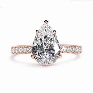แหวนหมั้นเพชรทรงลูกแพร์ครึ่งวง SGARIT แบบสั่งทำพิเศษ ทองคำชมพู 14k เพชรเพาะเลี้ยงในห้องปฏิบัติการ พร้อมใบรับรอง IGI ระดับความสะอาด VVS สี D น้ำหนัก 1-2 กะรัต น้ำหนักรวม 3-4 กรัม เครื่องประดับสำหรับผู้หญิง - Product Image 1