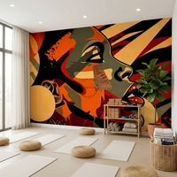 Papier peint mural auto-adhésif imperméable moderne, motif abstrait femme africaine géométrique orange, rouge et noir, pour la décoration murale de la maison