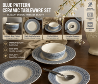 Service de Table en Porcelaine Bleu Floral Gaufré Style Vintage Français, Assiettes et Bols Céramiques Festonnés pour Mariage, Maison, Cadeau - Vente en Gros
