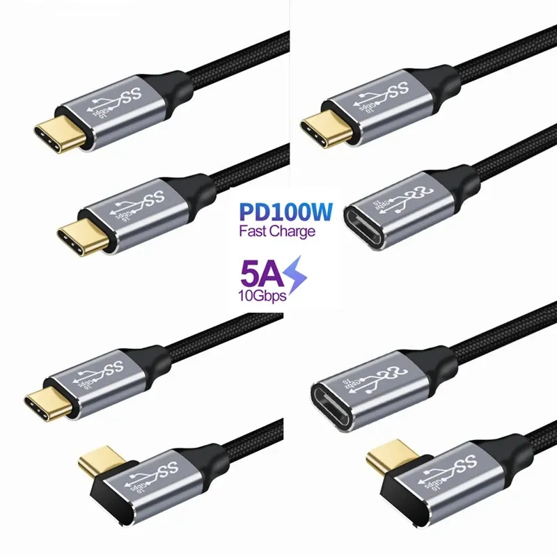 Удлинительный кабель USB C 3,1 Gen2, 2 м, 10 Гбит/с, Тип C на C PD 100 Вт, QC4.0 3,0 5A, кабель для быстрой зарядки и передачи данных для MacBook Pro, видео 4k, 60 Гц