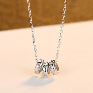 Punk thời trang tinh tế S925 Sterling bạc Zircon Vòng cổ quà tặng cho phụ nữ ba vòng tròn liên kết chuỗi xương đòn Vòng cổ - Product Image 6