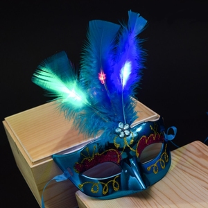 Masque pour les yeux en plumes lumineuses LED pour Halloween, bal masqué, carnaval, fête costumée, décoration réutilisable - Product Image 4