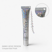 Tube de baume à lèvres holographique personnalisé 15 ml, tube cosmétique souple vide pour brillant à lèvres avec applicateur à pointe inclinée et bouchon à vis